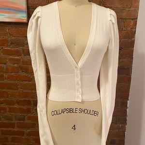 Danielle Bernstein Puff Sleeve DeepV Knit Cardigan